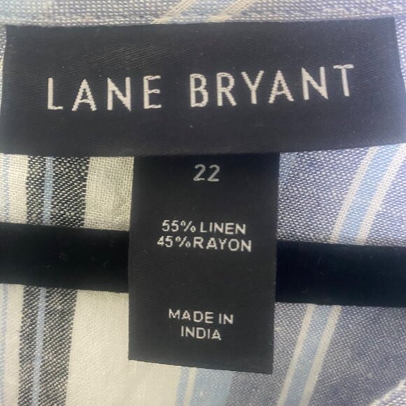 Lane Bryant Linen Blend Crop Jumpsuit Womens Size 22 Blue Striped Wide Leg - Picture 2 of 15